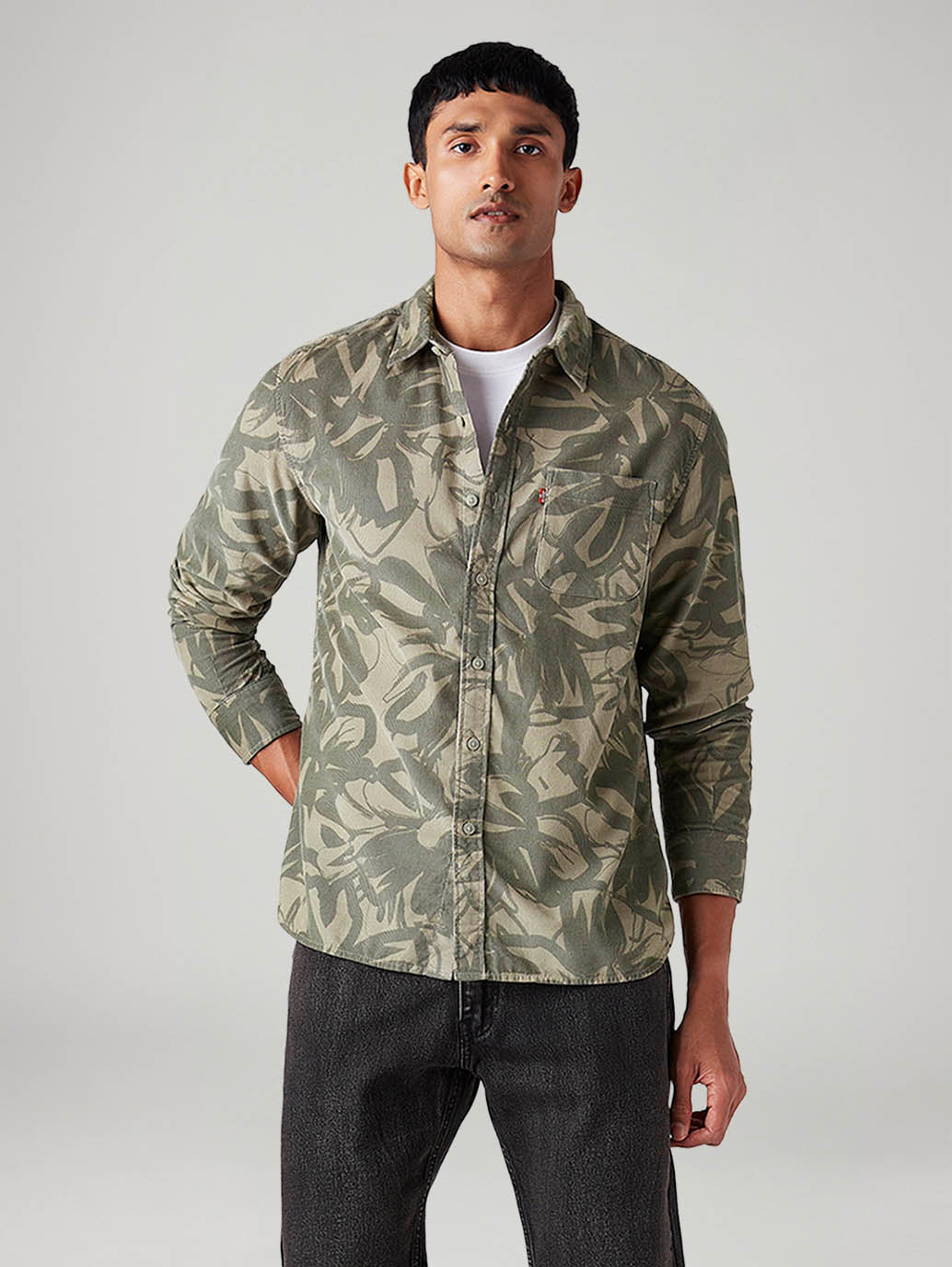 Men's Abstract Slim Fit Corduroy Shirt - Styleshot View