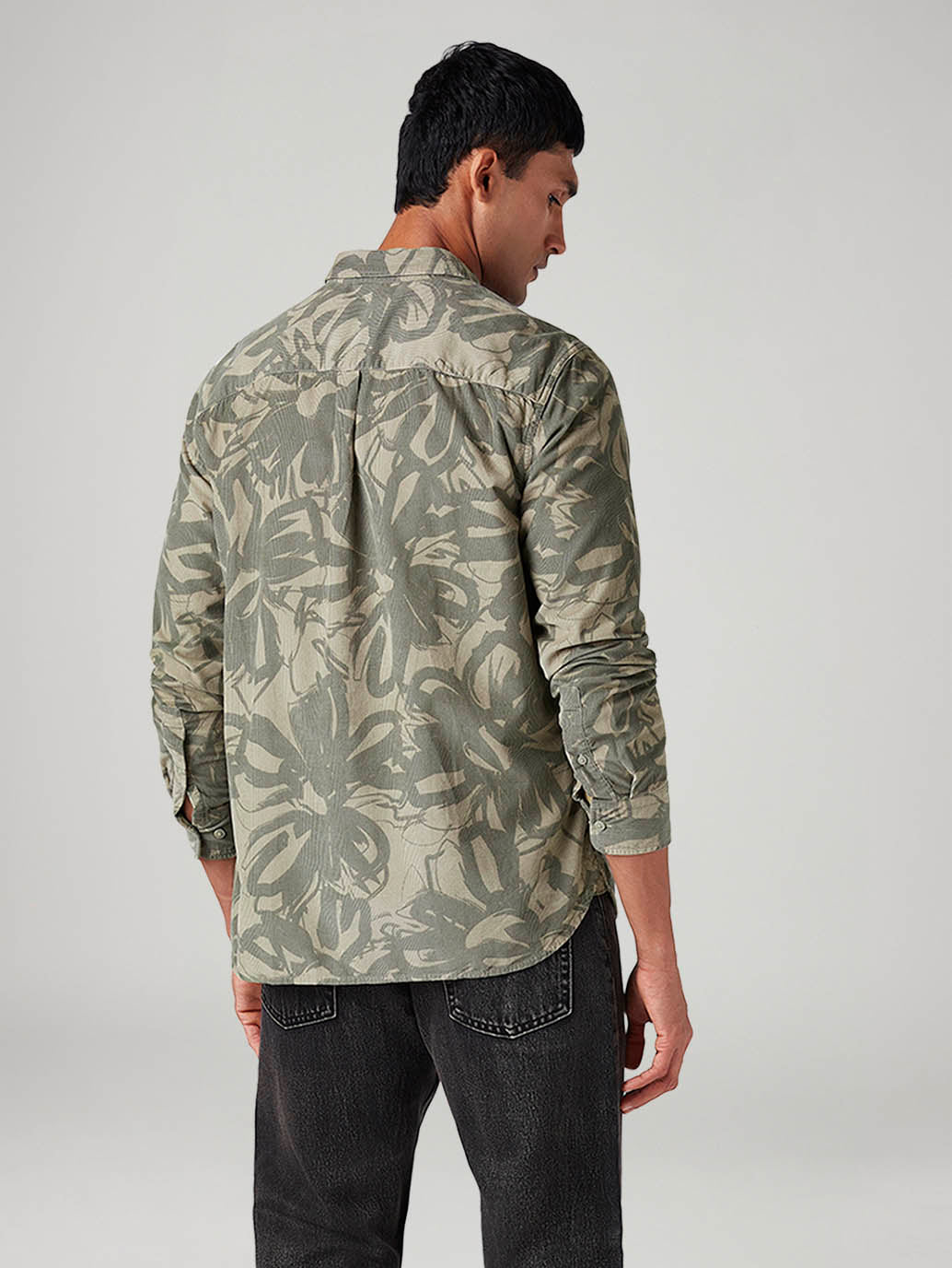Men's Abstract Slim Fit Corduroy Shirt - Back View