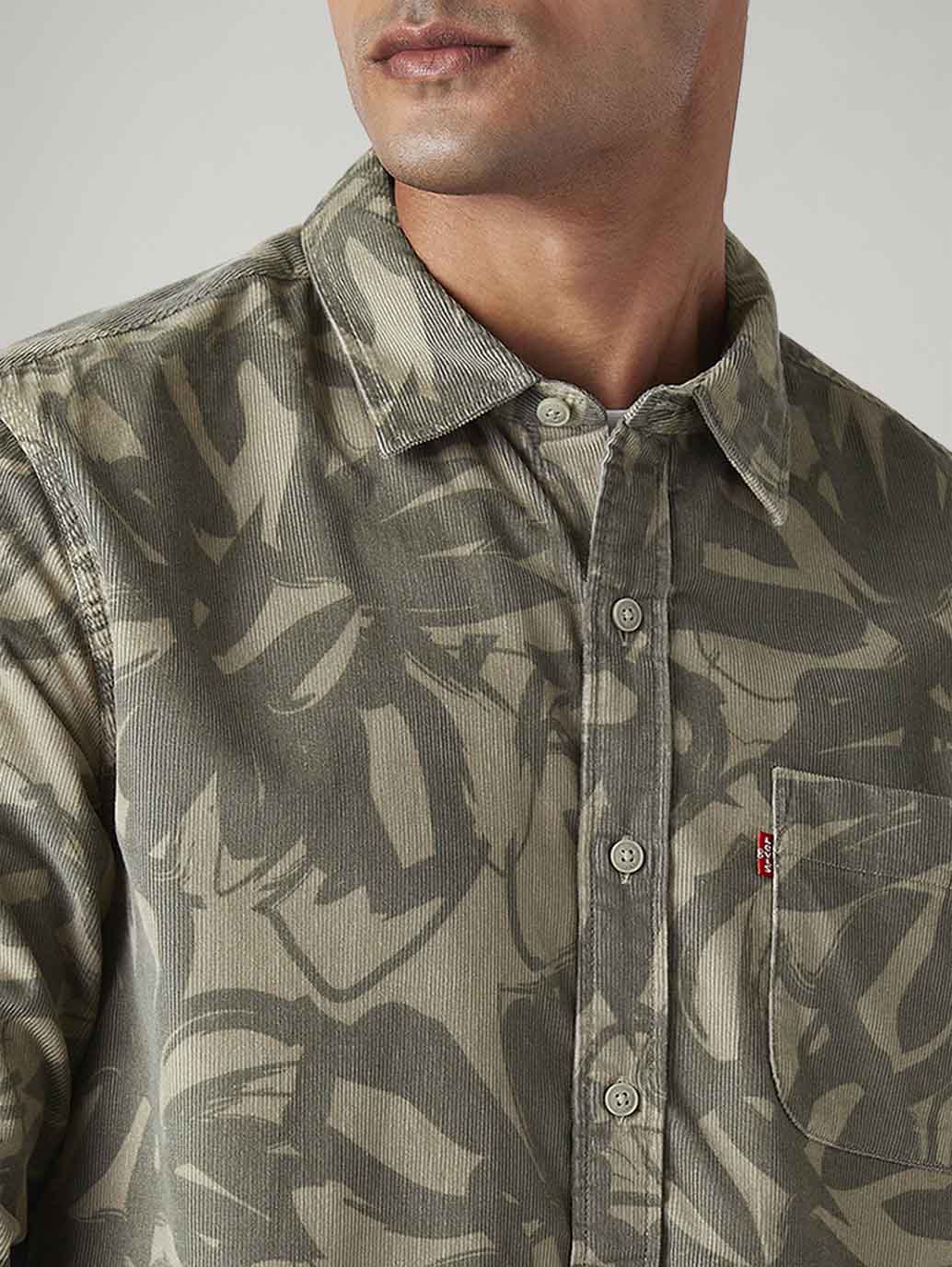 Men's Abstract Slim Fit Corduroy Shirt - Detail View
