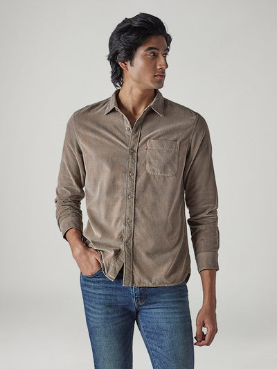 Men's Solid Slim Fit Corduroy Shirt-image-1