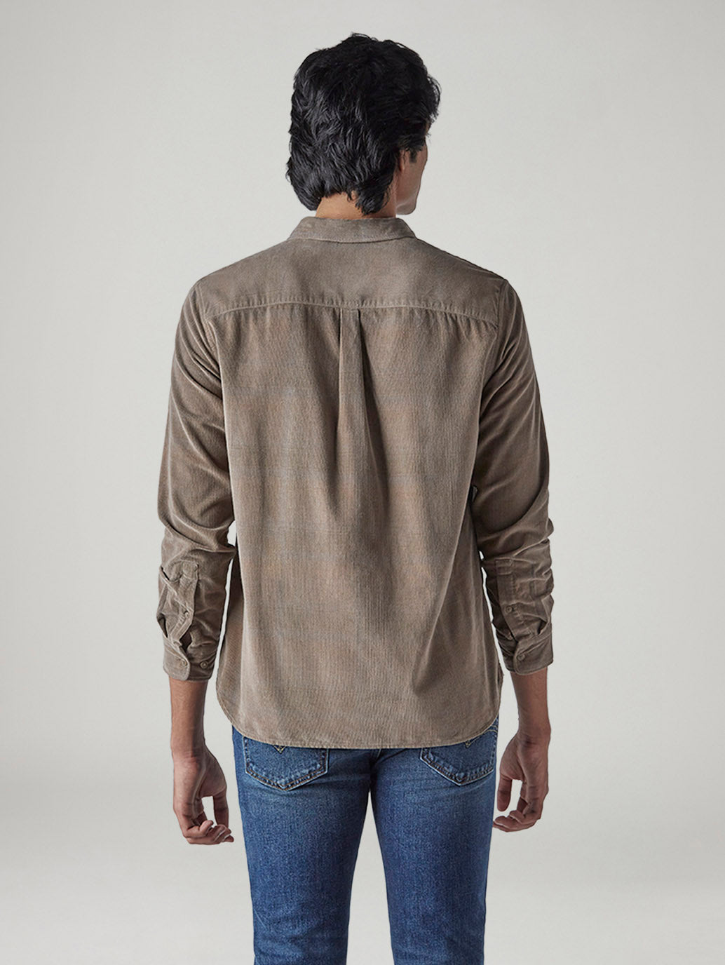 Men's Checkered Slim Fit Corduroy Shirt - Back View