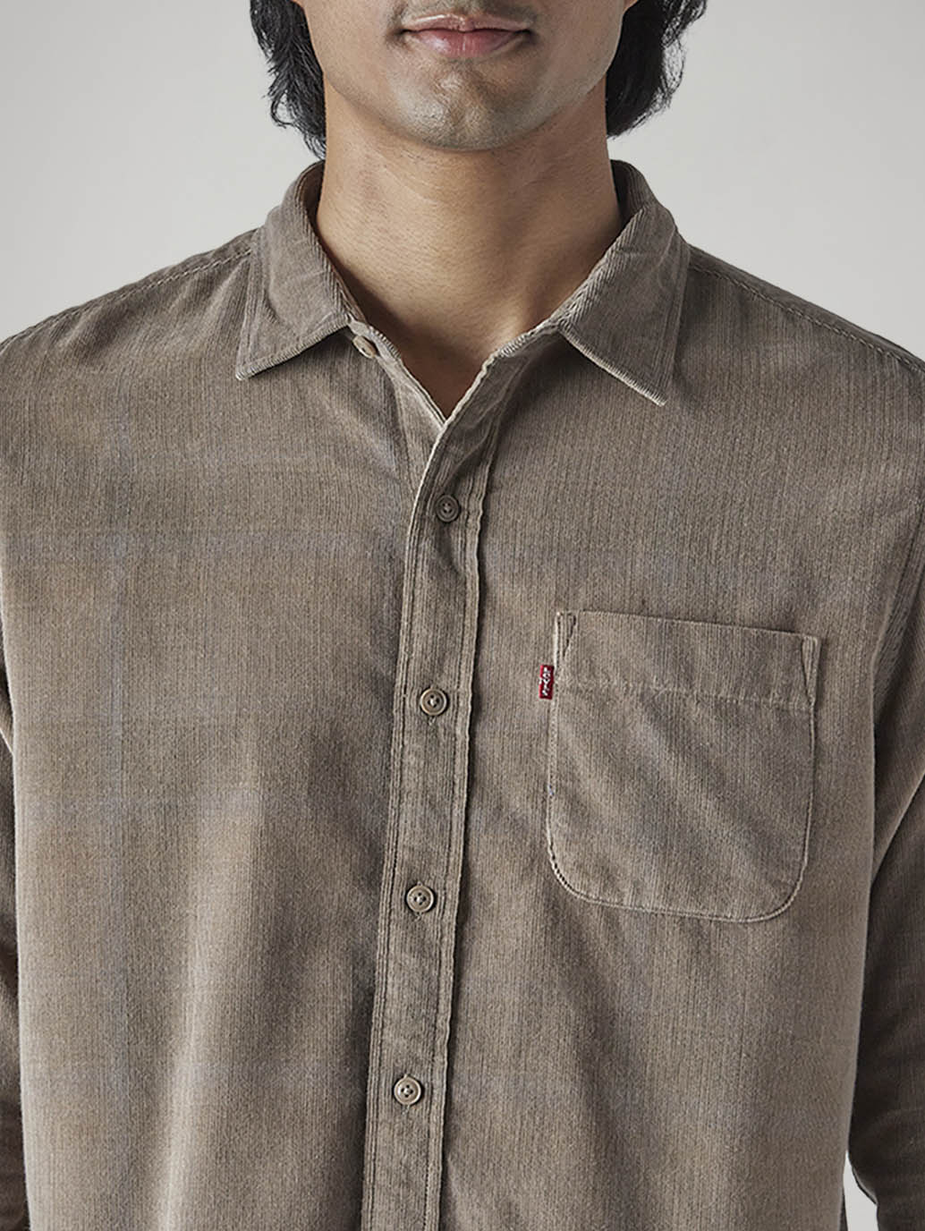 Men's Solid Slim Fit Corduroy Shirt - detail View