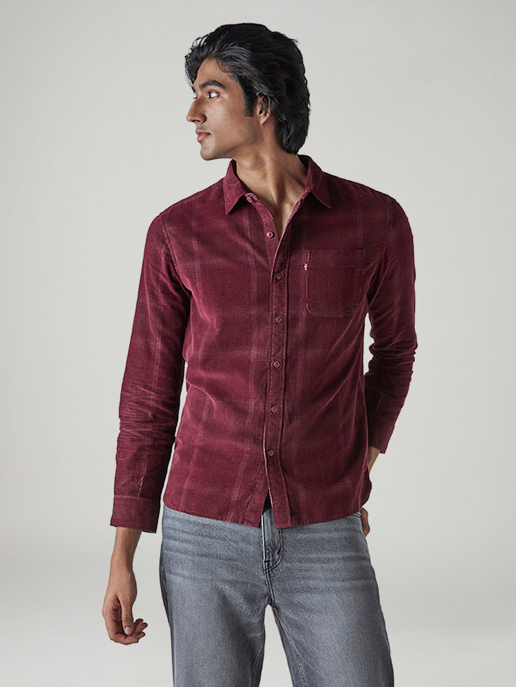 Men's Checkered Slim Fit Corduroy Shirt