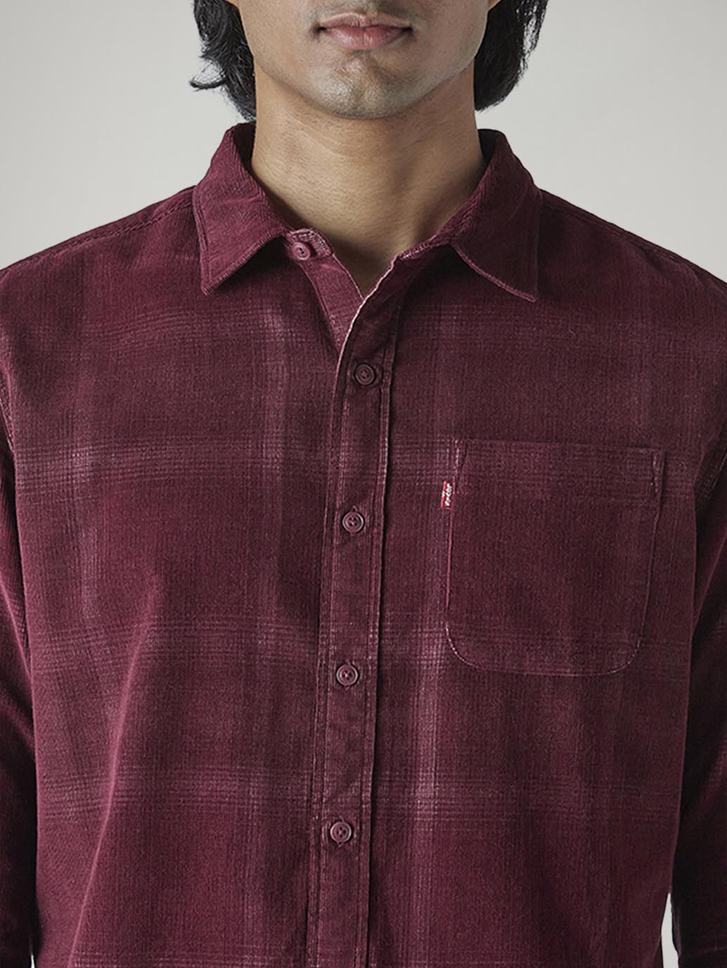 Men's Checkered Slim Fit Corduroy Shirt - detail View