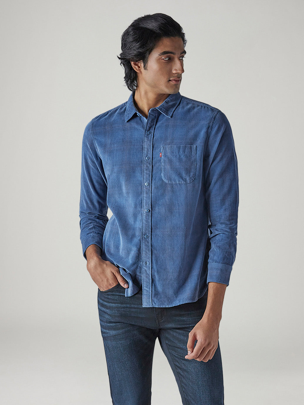 Men's Checkered Slim Fit Corduroy Shirt