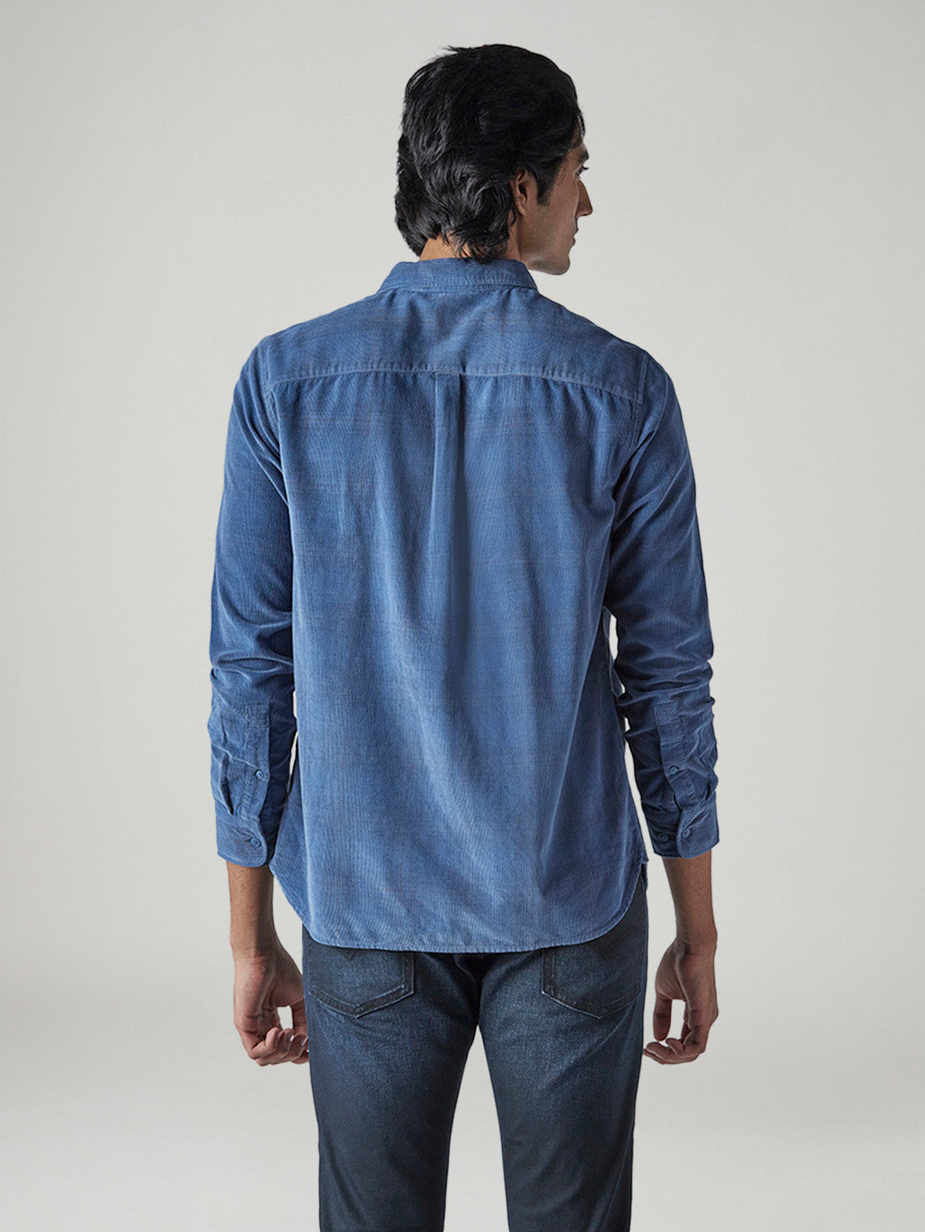 Men's Checkered Slim Fit Corduroy Shirt - Back View