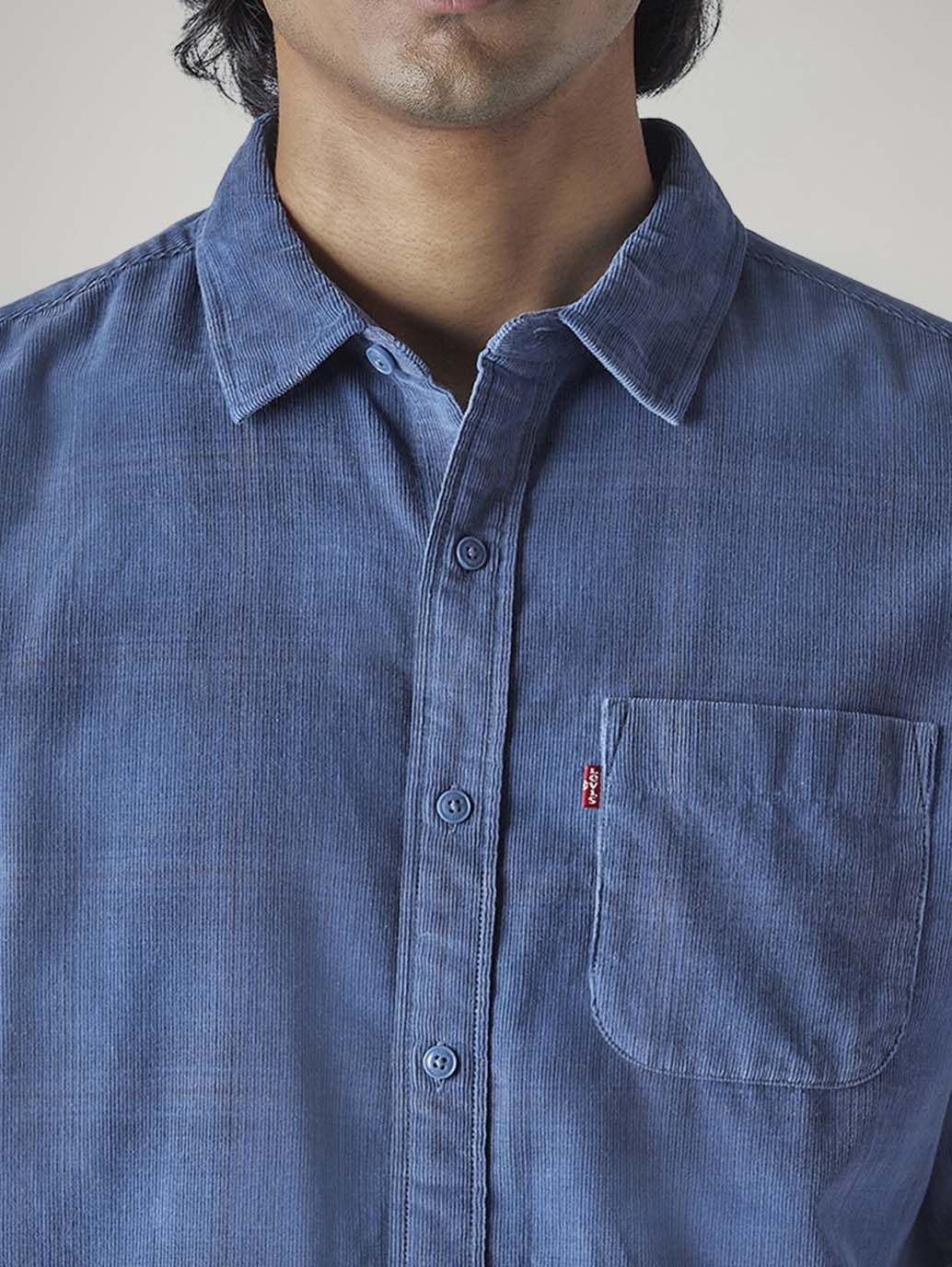 Men's Checkered Slim Fit Corduroy Shirt - Detail View