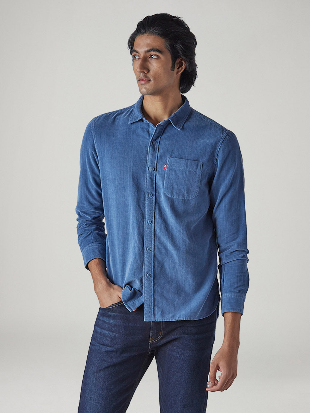 Men's Solid Slim Fit Corduroy Shirt