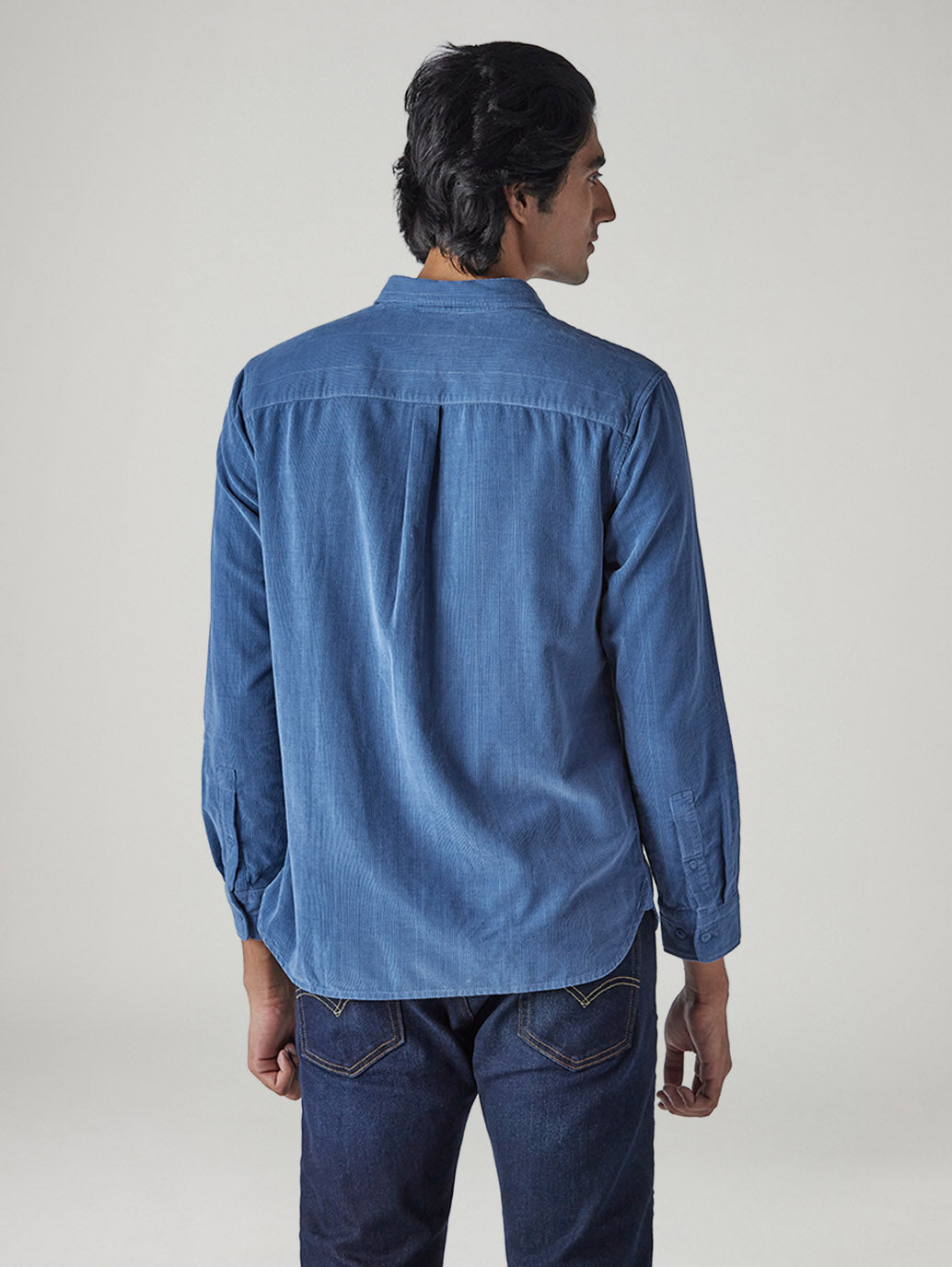 Men's Solid Slim Fit Corduroy Shirt - Side View