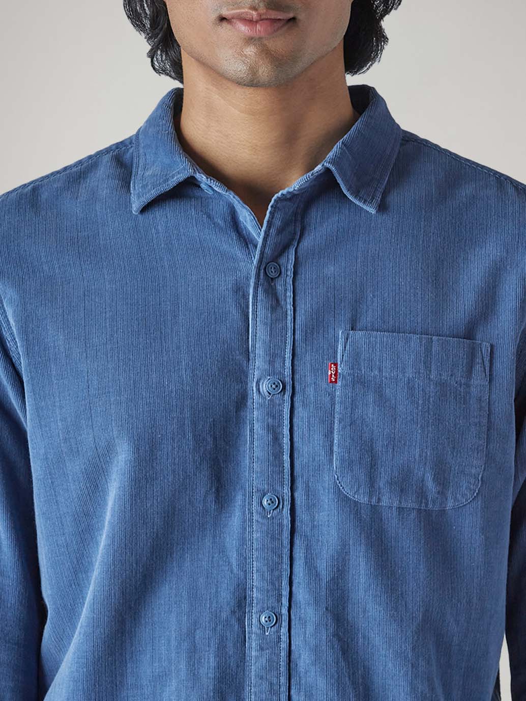 Men's Solid Slim Fit Corduroy Shirt - Detail View