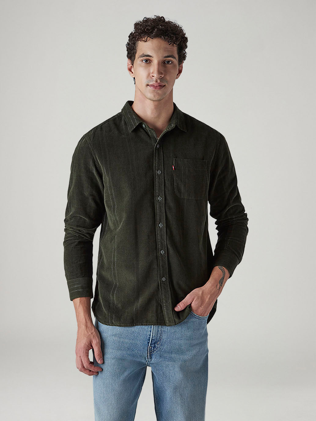 Men's Solid Slim Fit Corduroy Shirt - 20 View