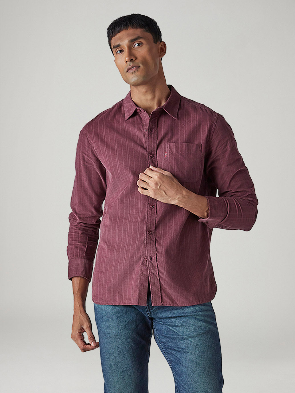 Men's Striped Slim Fit Corduroy Shirt