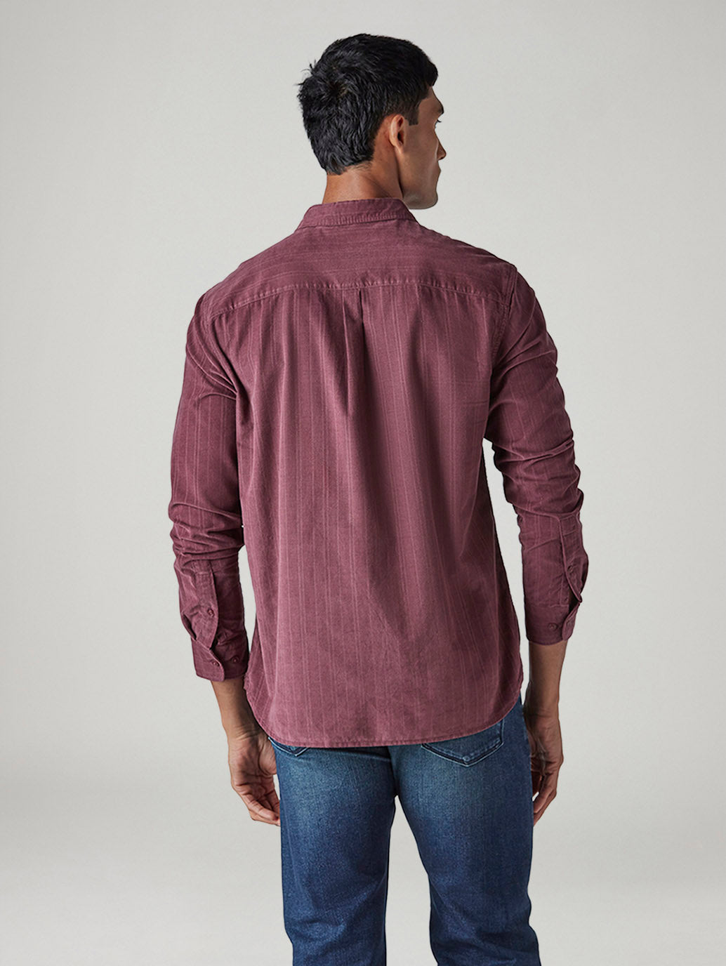 Men's Striped Slim Fit Corduroy Shirt - Back View