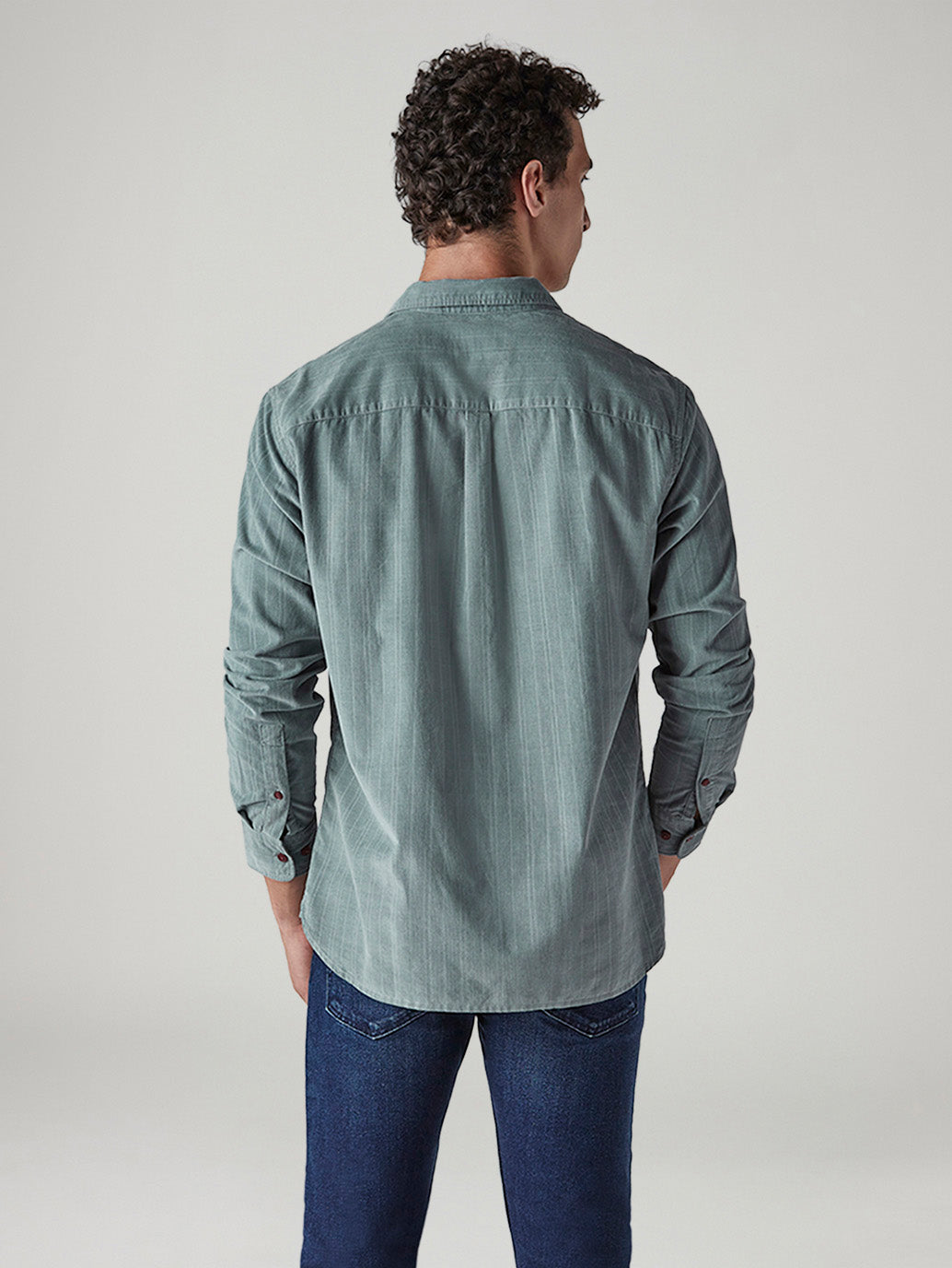 Men's Striped Slim Fit Corduroy Shirt - Back View