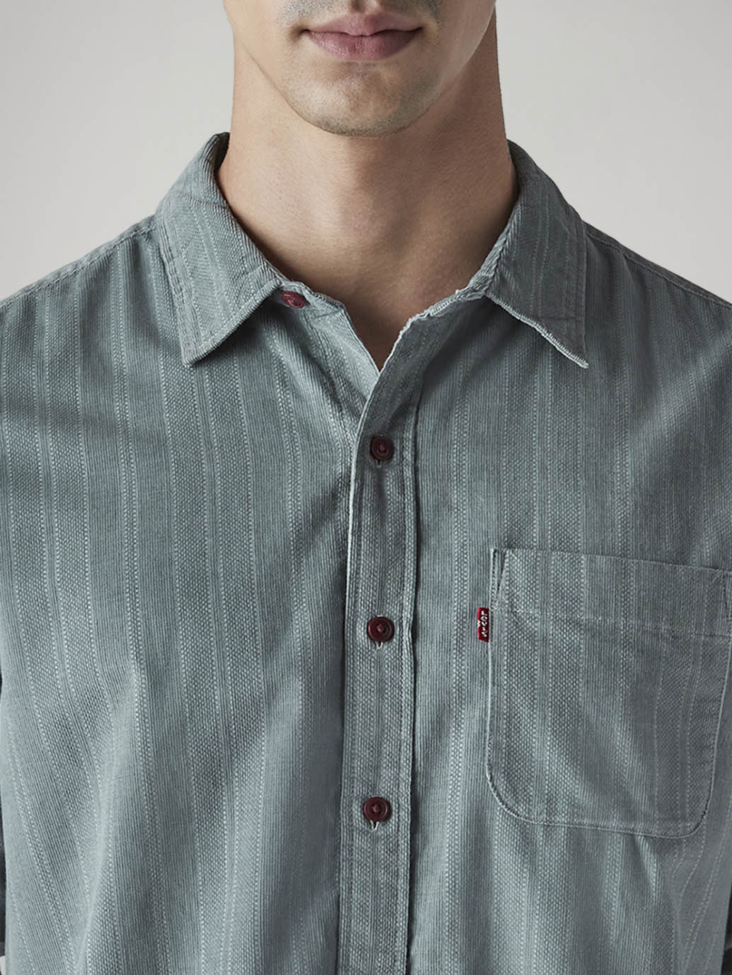 Men's Striped Slim Fit Corduroy Shirt - Detail View