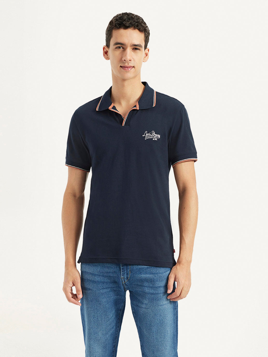 Men's Solid Slim Fit Polo T-shirt - Front View