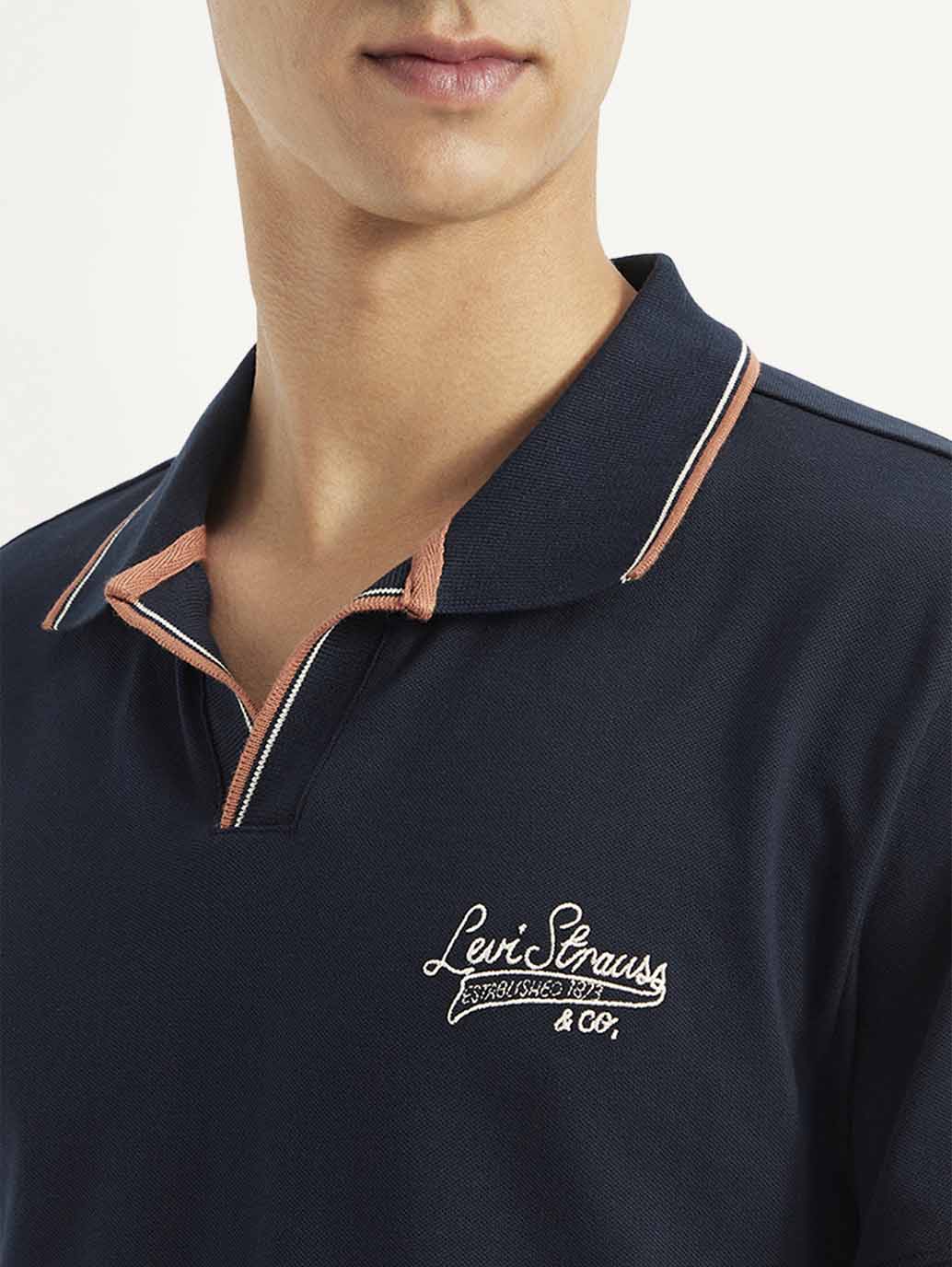 Men's Solid Slim Fit Polo T-shirt - Detail View