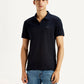 Men's Textured Black Slim Fit Polo T-shirt - Front View
