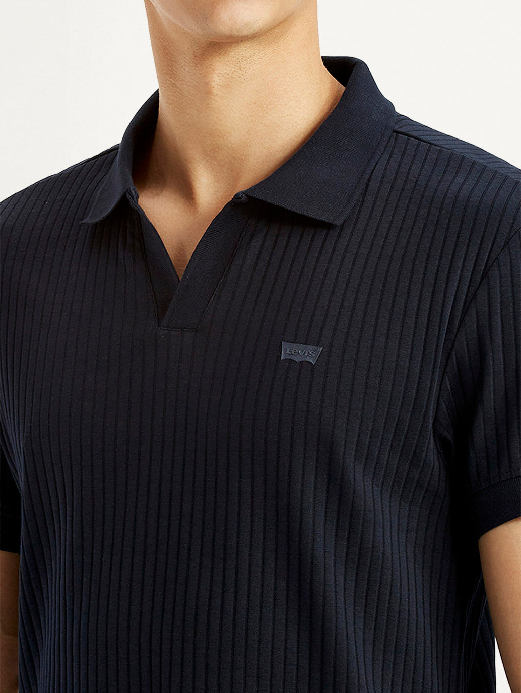 Men's Textured Black Slim Fit Polo T-shirt - Detail View