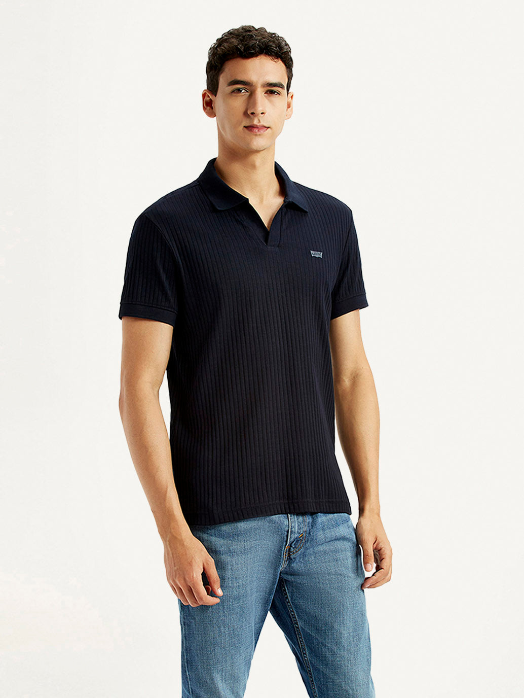 Men's Textured Black Slim Fit Polo T-shirt - Side View