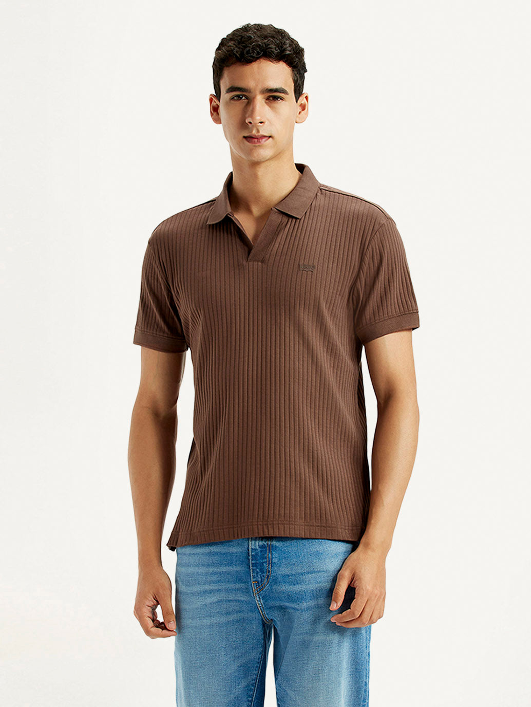 Men's Textured Slim Fit Polo T-shirt - Front View