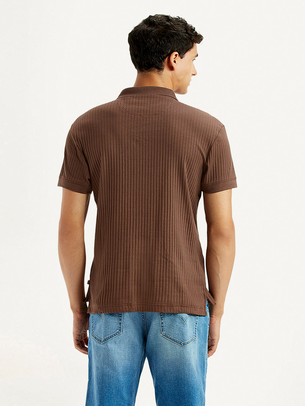 Men's Textured Slim Fit Polo T-shirt - Back View