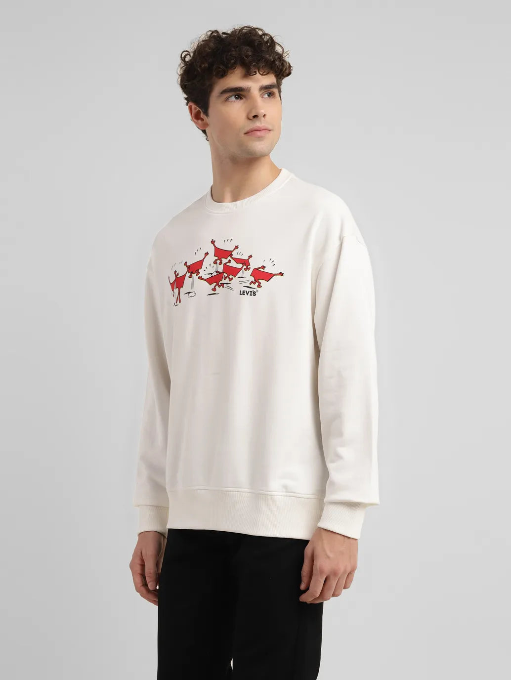 Men s Graphic White Crew Neck Sweatshirt