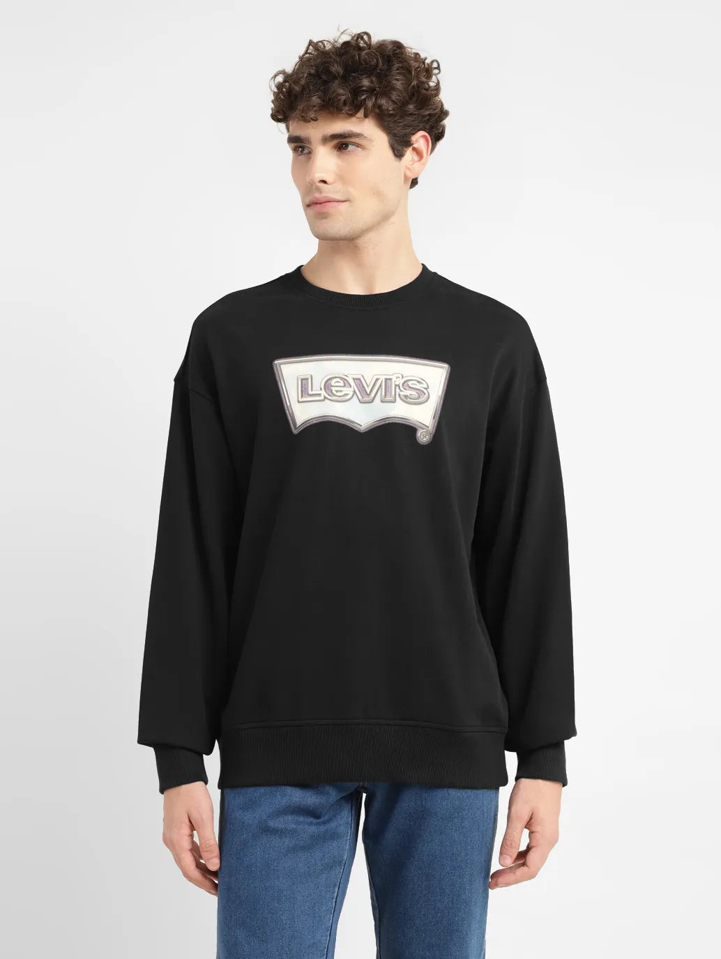 Men's Brand Logo Black Crew Neck Sweatshirt