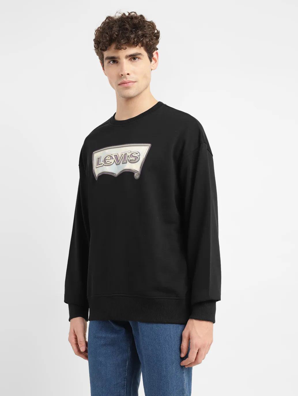 Men's Brand Logo Black Crew Neck Sweatshirt