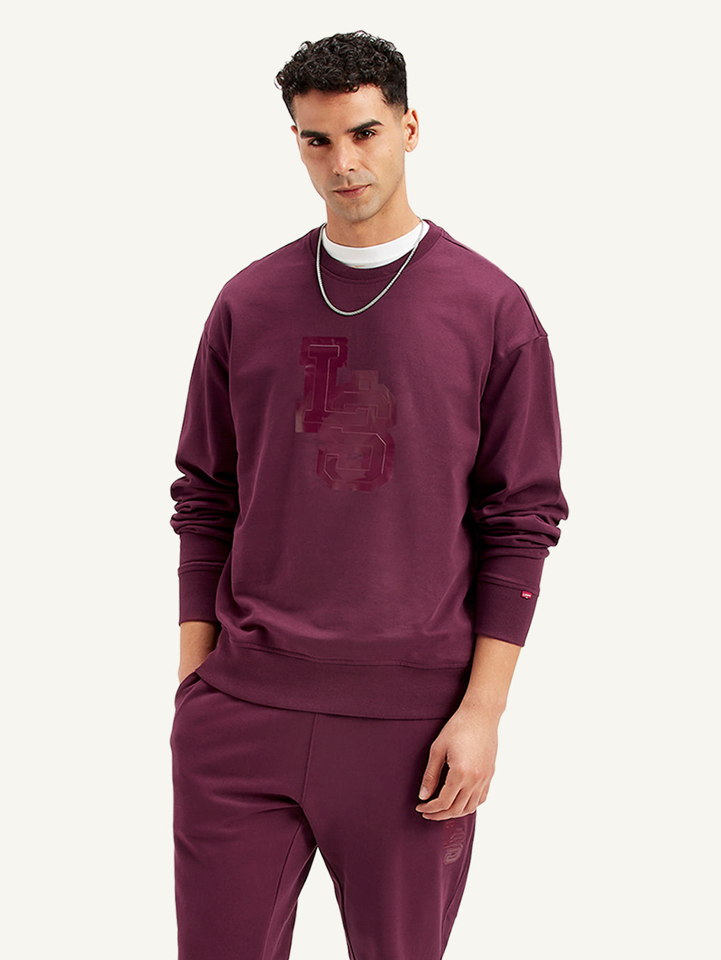 Men's Brand Logo Maroon Crew Neck Sweatshirt