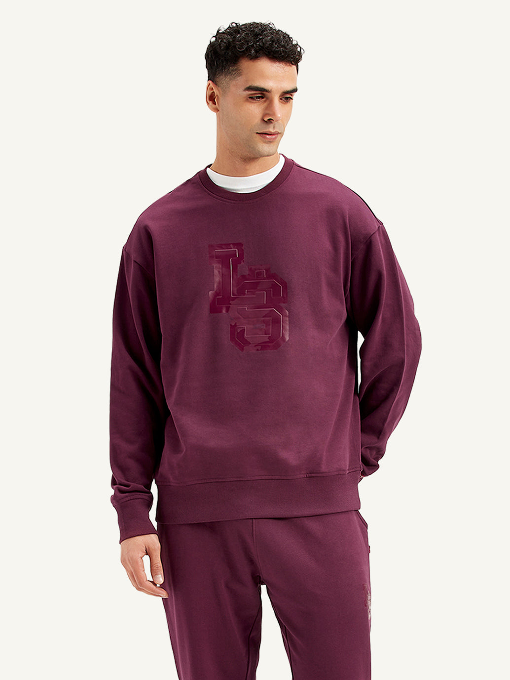 Men's Brand Logo Maroon Crew Neck Sweatshirt