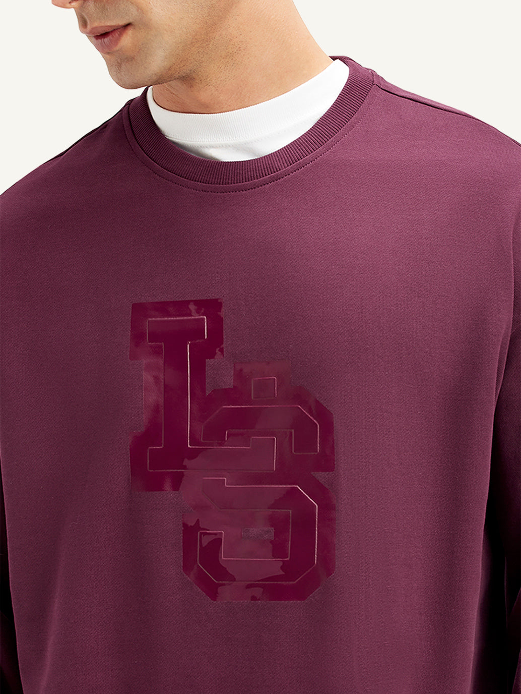 Men's Brand Logo Maroon Crew Neck Sweatshirt