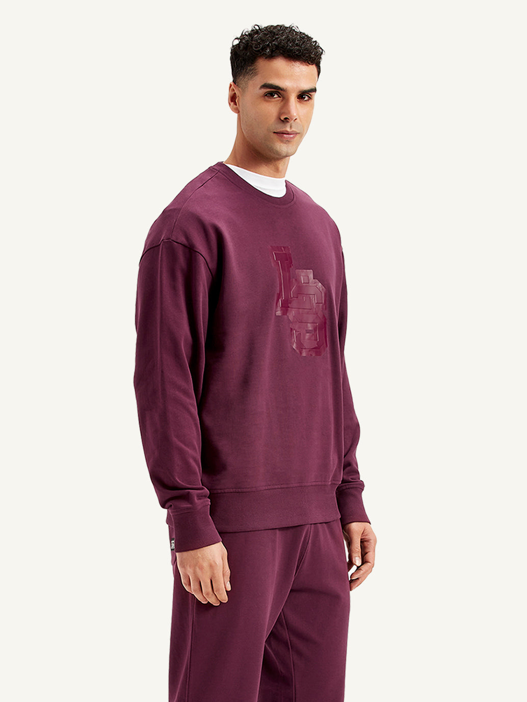 Men's Brand Logo Maroon Crew Neck Sweatshirt