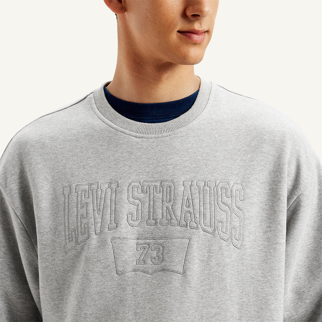 Men's Embroidered Grey Crew Neck Sweatshirt