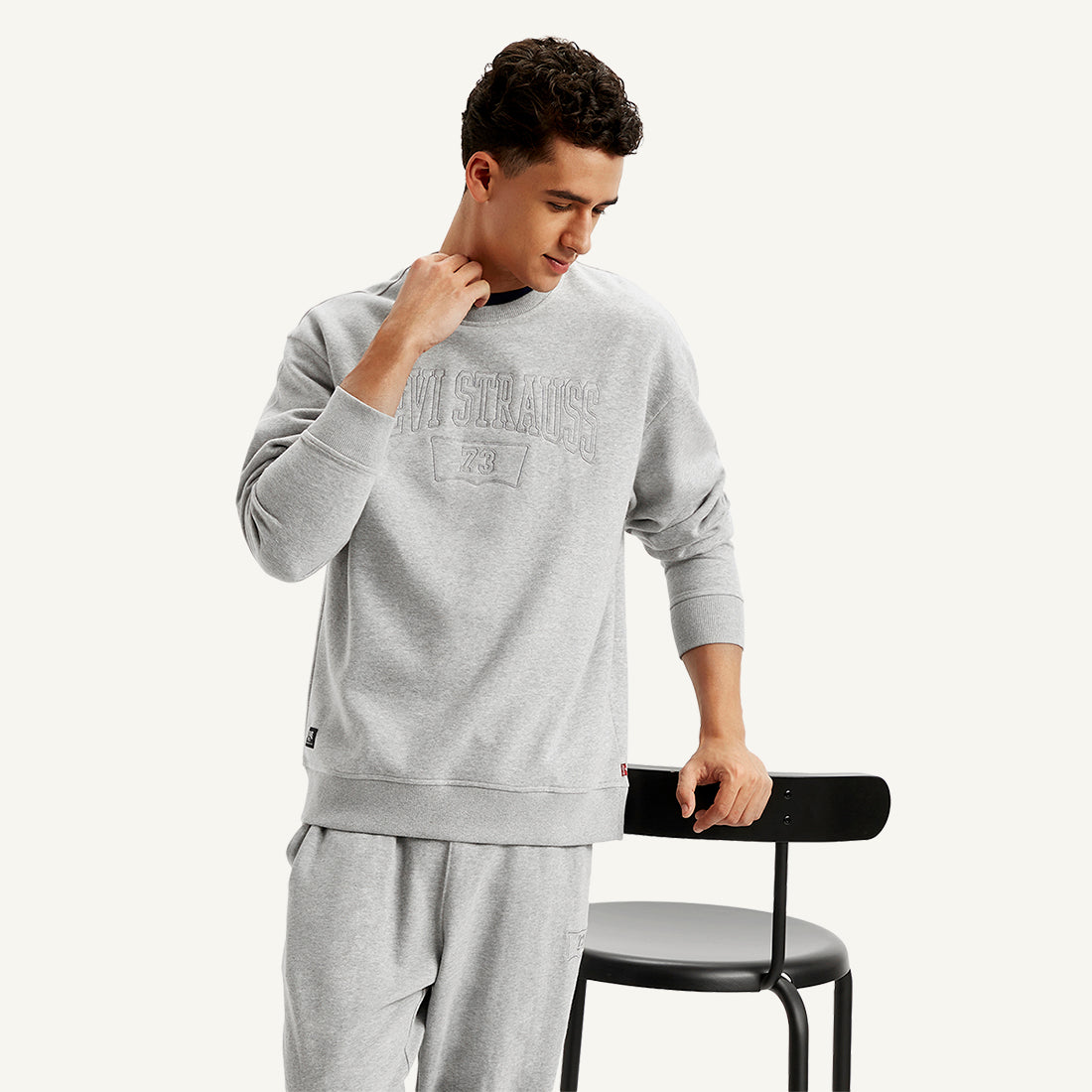 Men's Embroidered Grey Crew Neck Sweatshirt