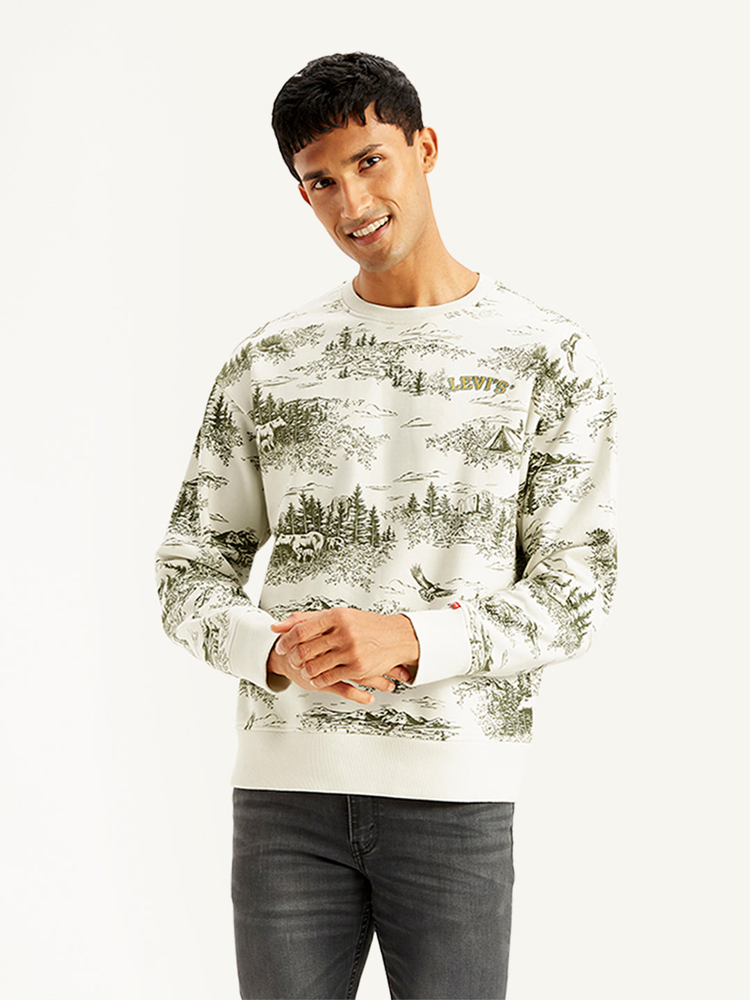 Men's Printed Off-White Crew Neck Sweatshirt