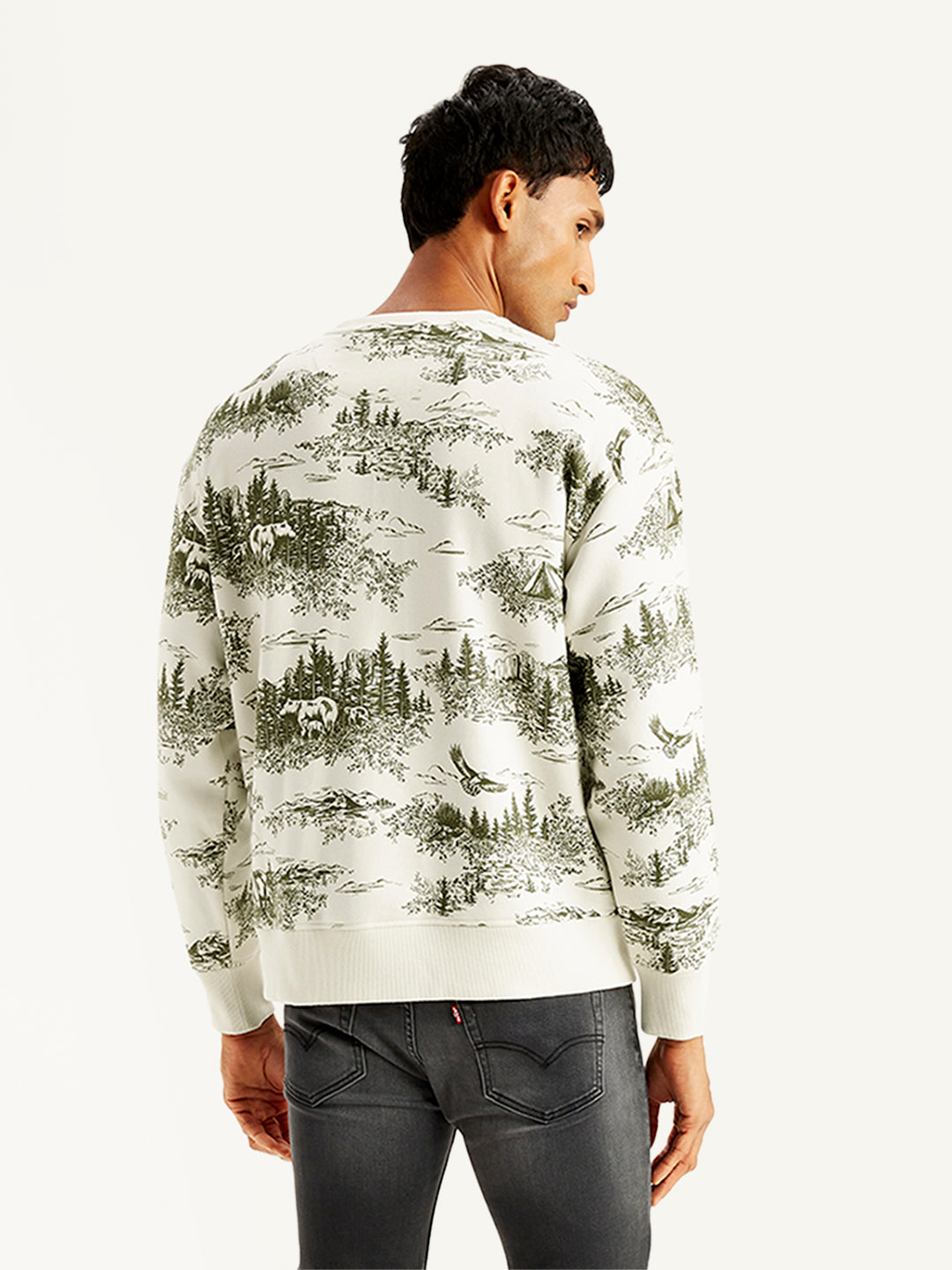 Men's Printed Off-White Crew Neck Sweatshirt