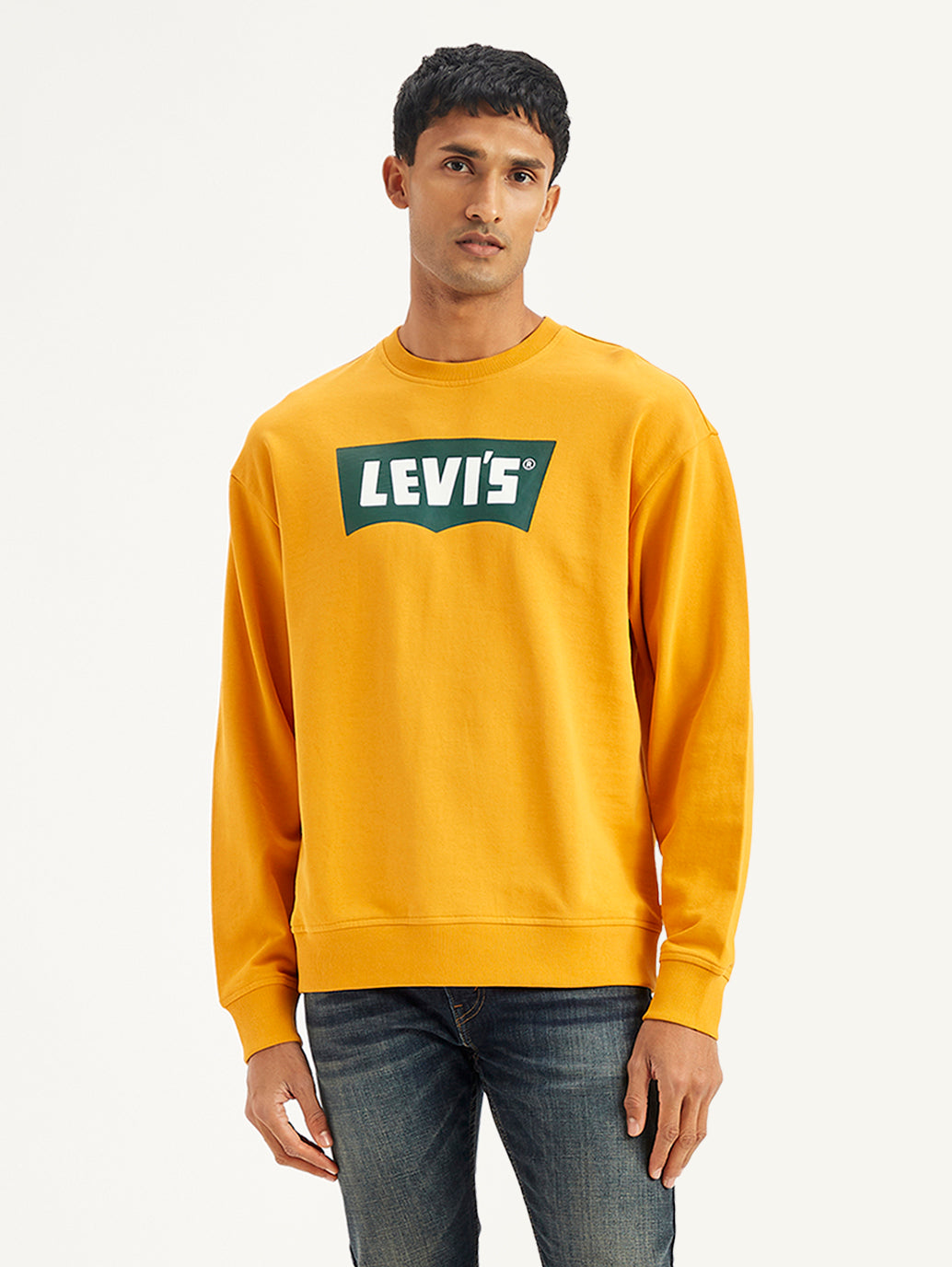 Men's Brand Logo Yellow Crew Neck Sweatshirt