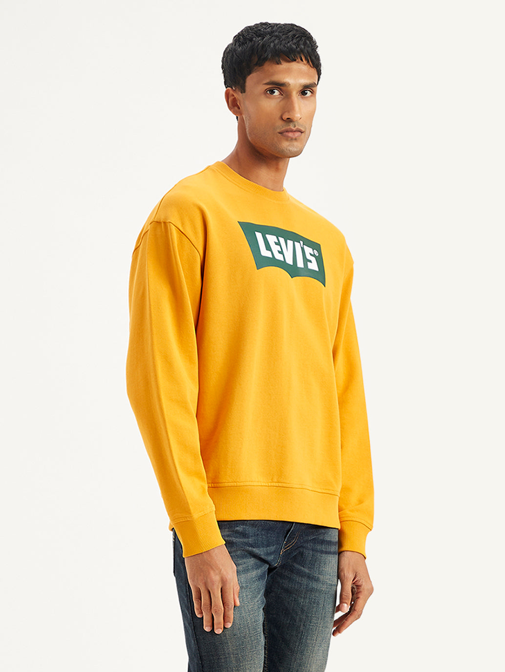 Men's Brand Logo Yellow Crew Neck Sweatshirt