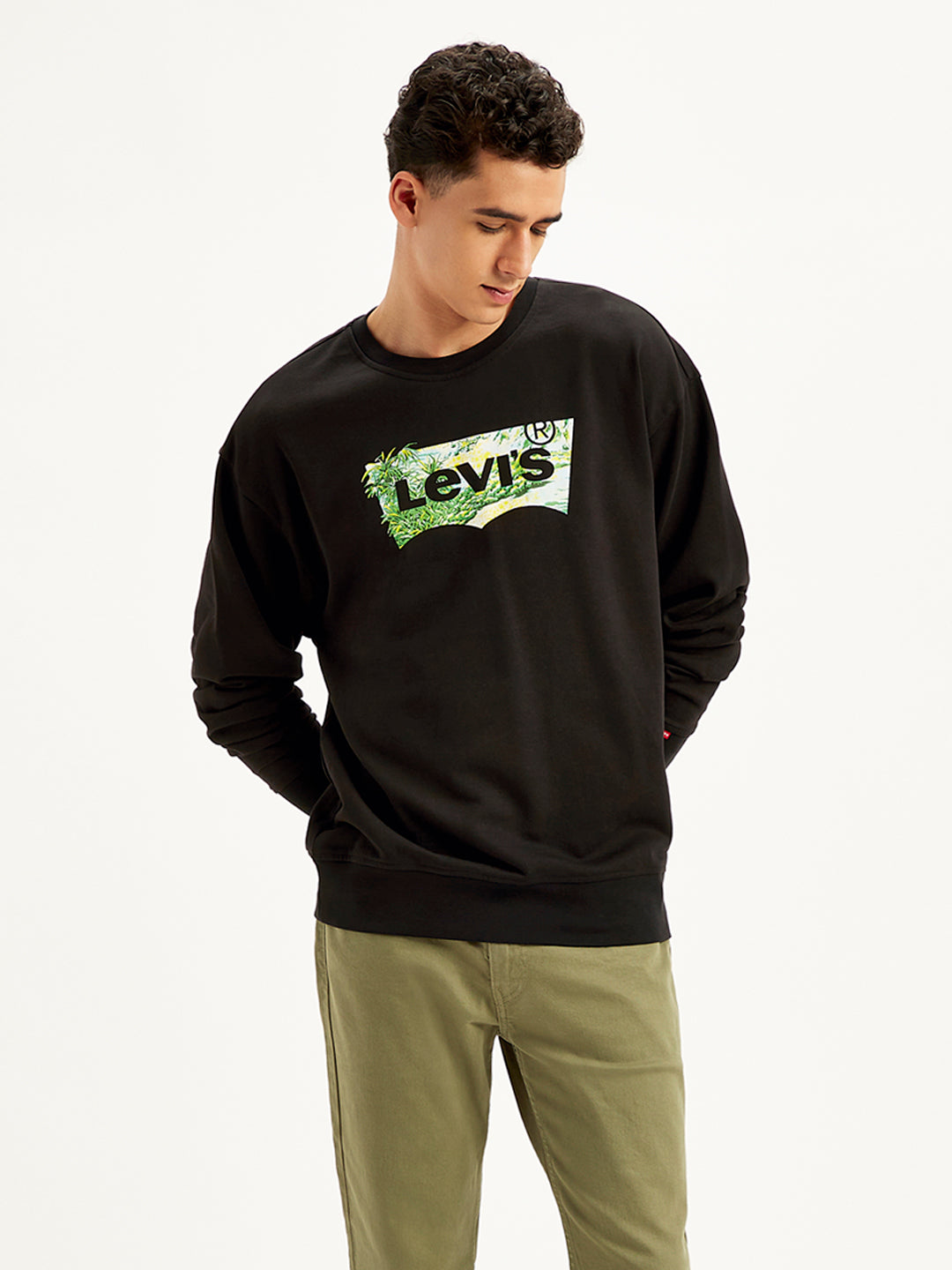 Men's Brand Logo Black Crew Neck Sweatshirt