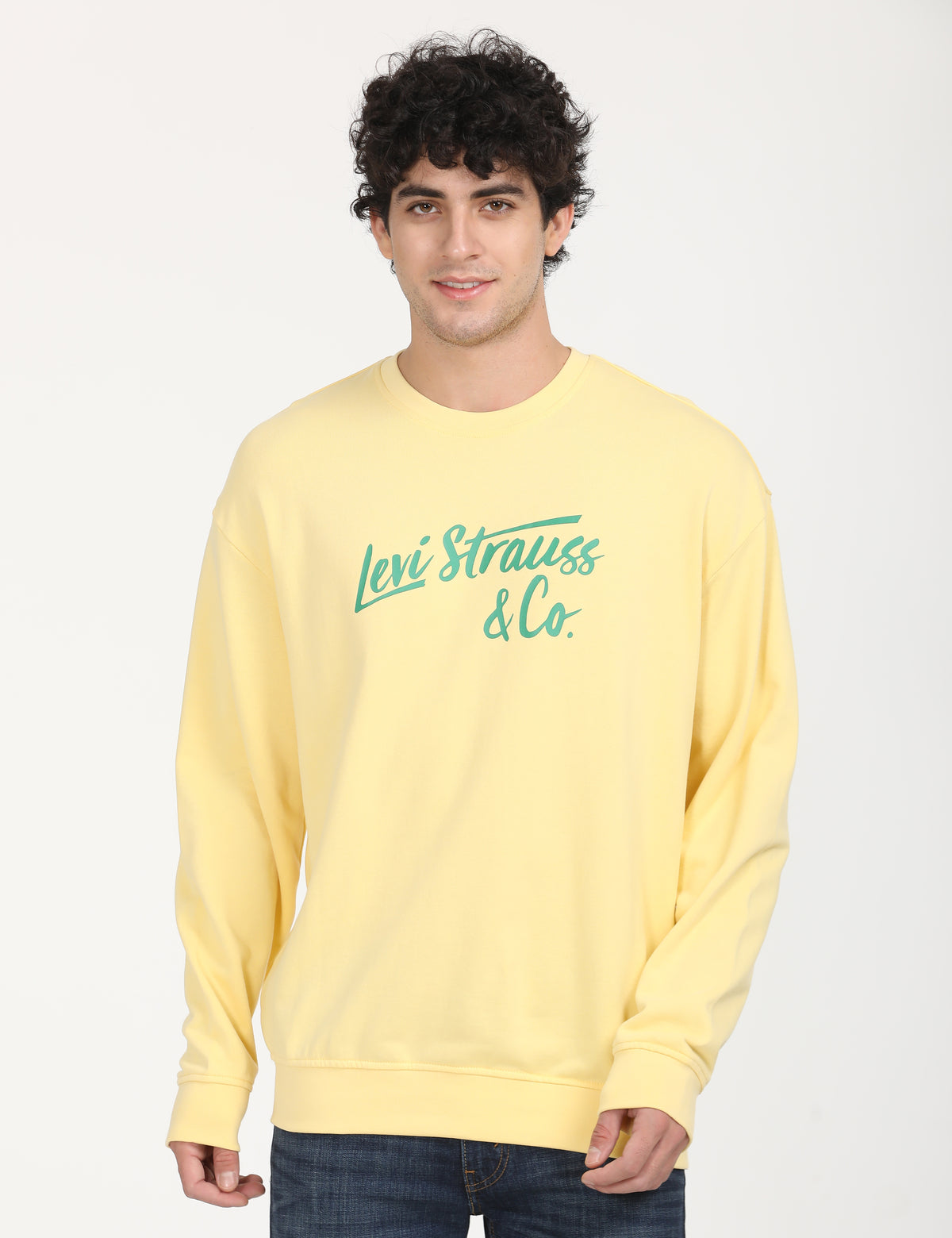 Men's Solid Yellow Crew Neck Sweatshirt