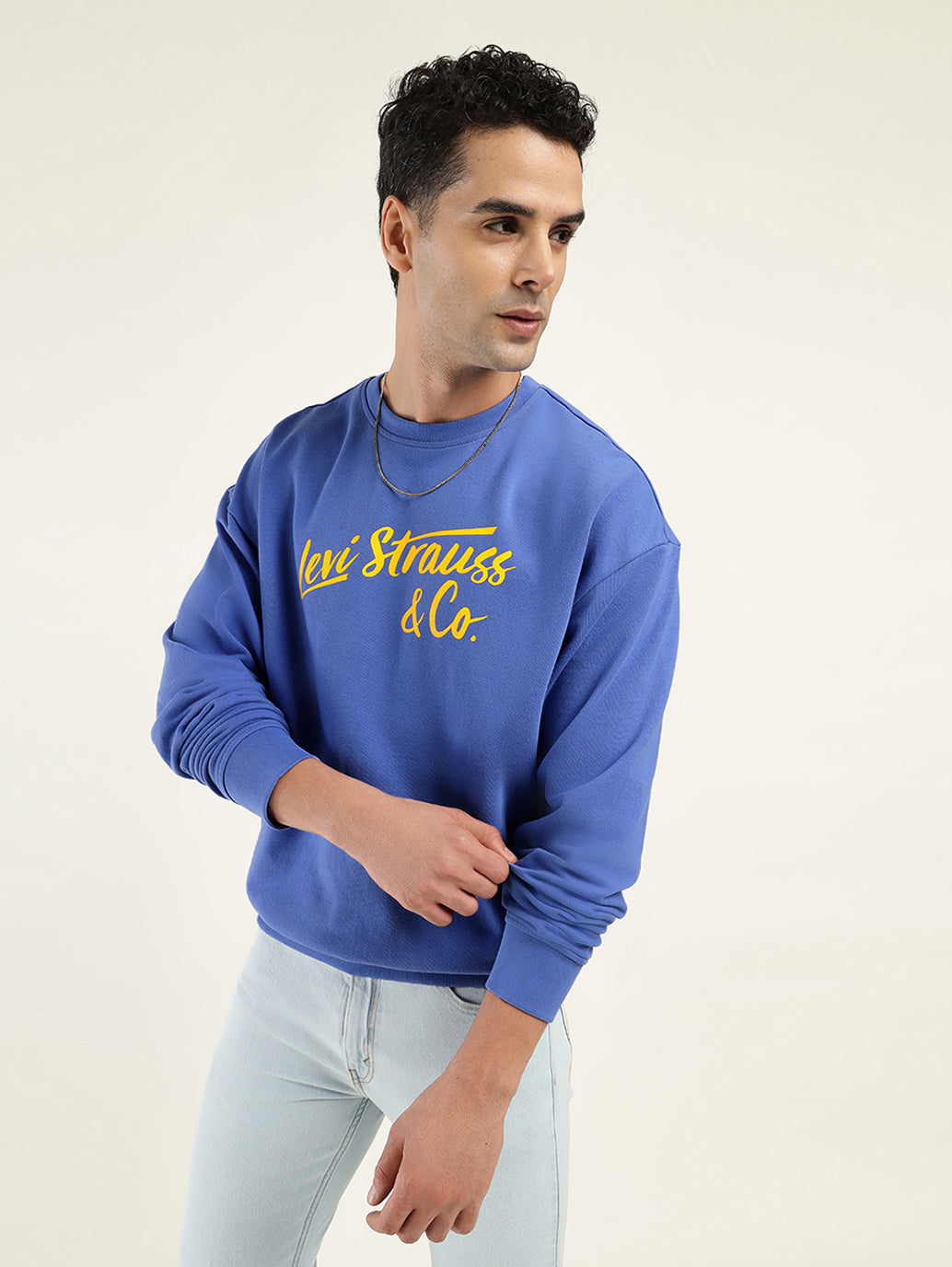 Men's Solid Blue Crew Neck Sweatshirt