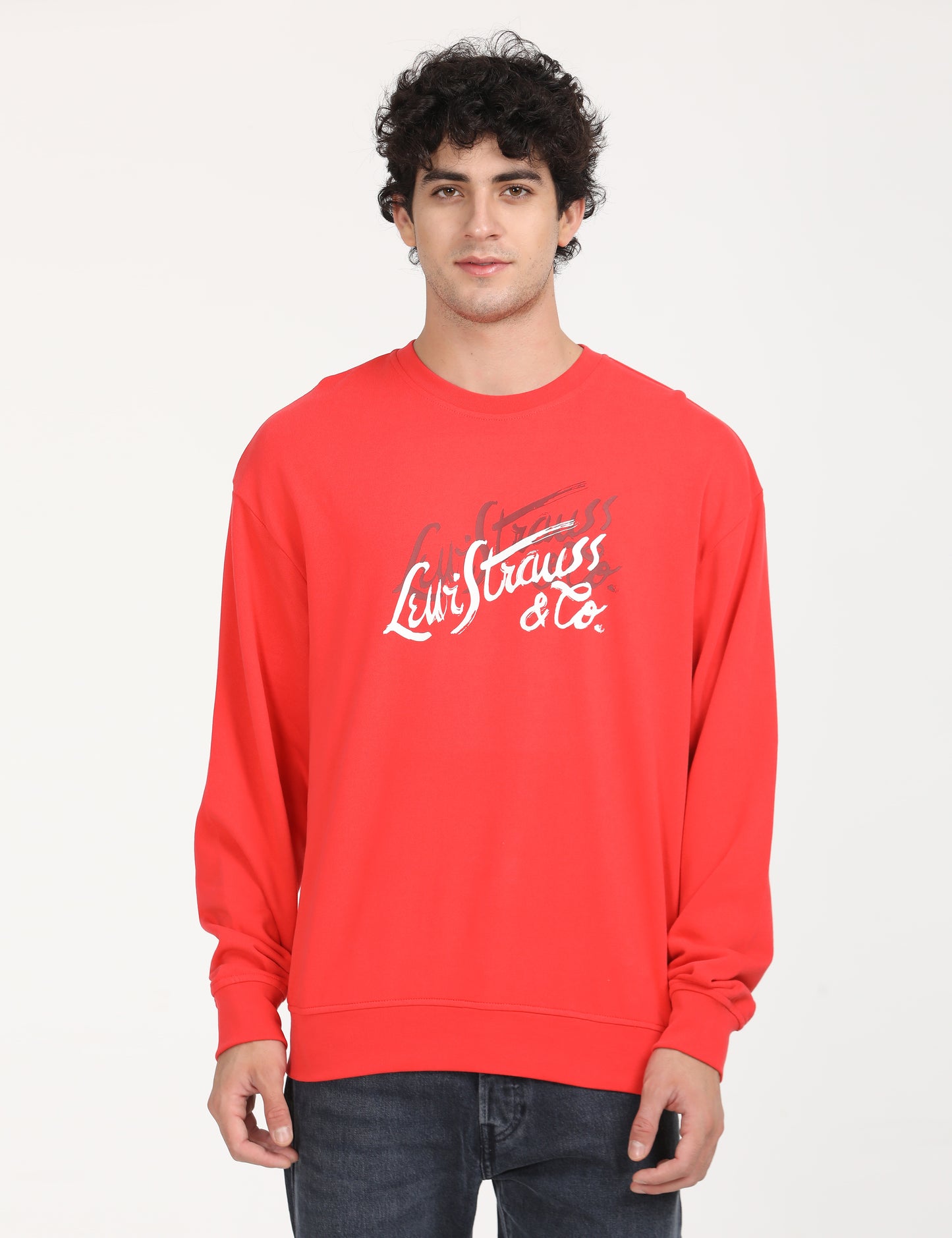 Men's Solid Red Crew Neck Sweatshirt