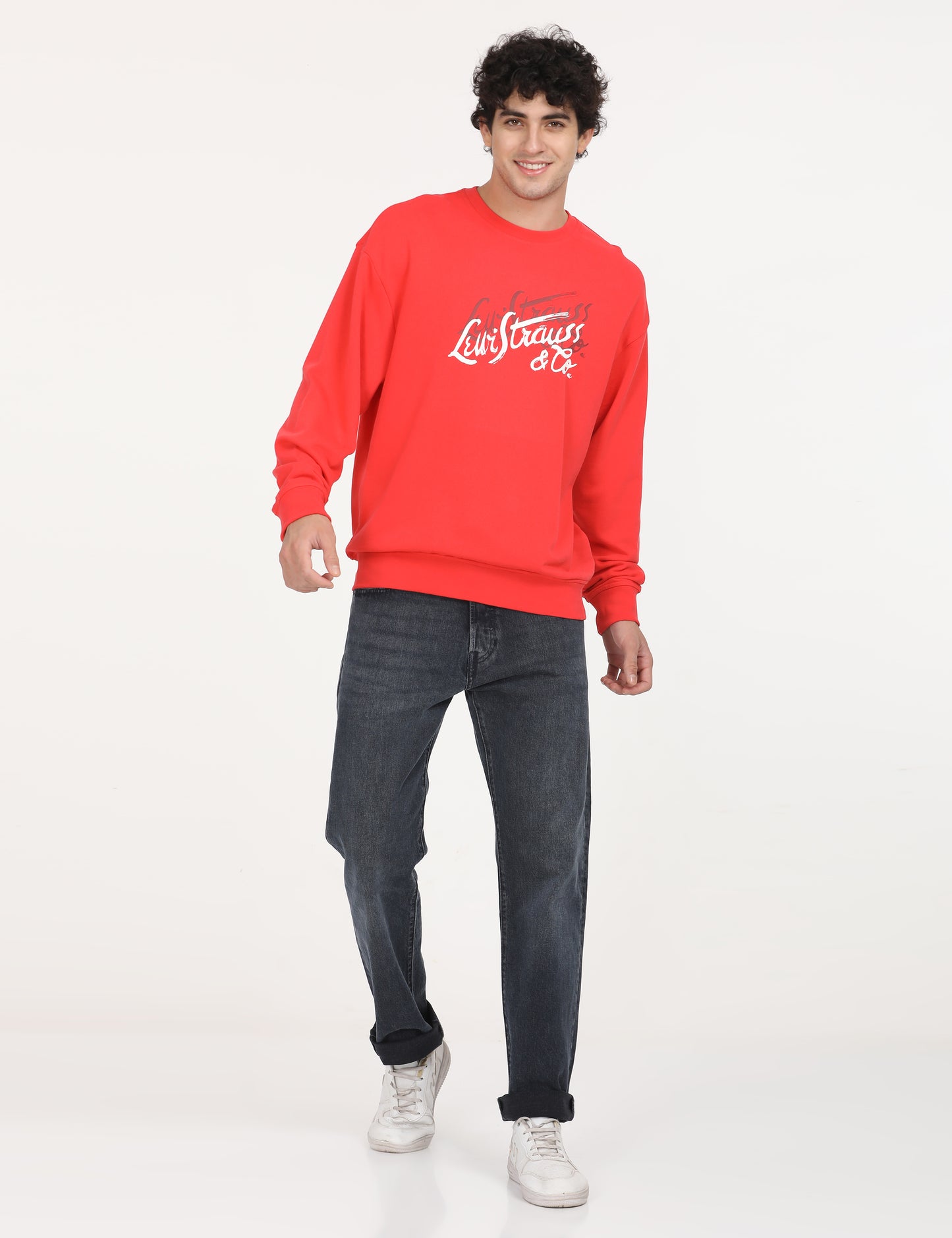 Men's Solid Red Crew Neck Sweatshirt