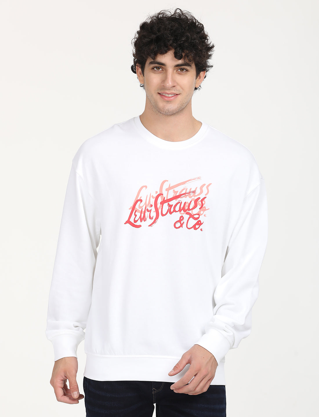 Men's Solid White Crew Neck Sweatshirt