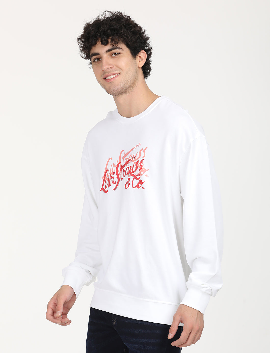 Men's Solid White Crew Neck Sweatshirt