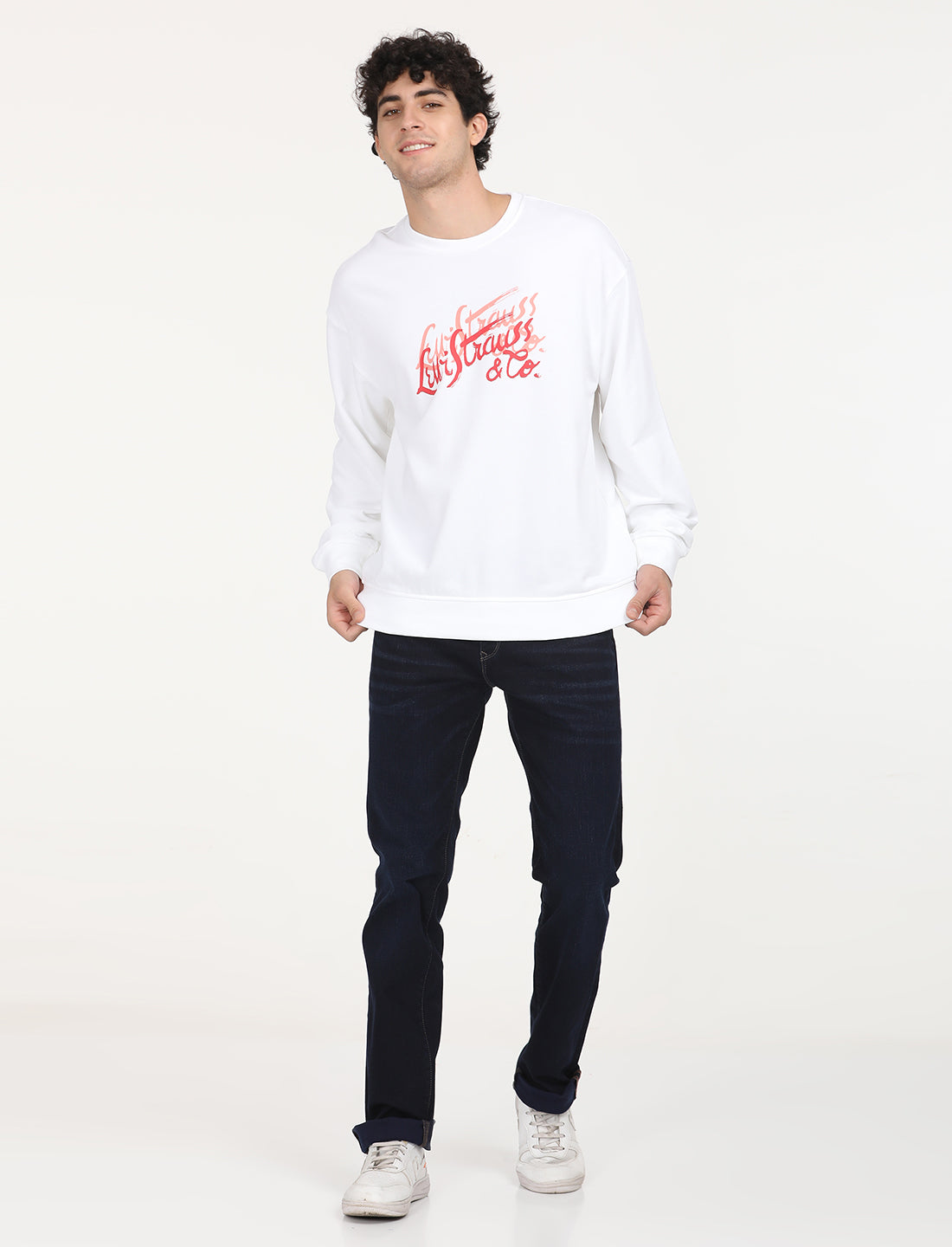 Men's Solid White Crew Neck Sweatshirt