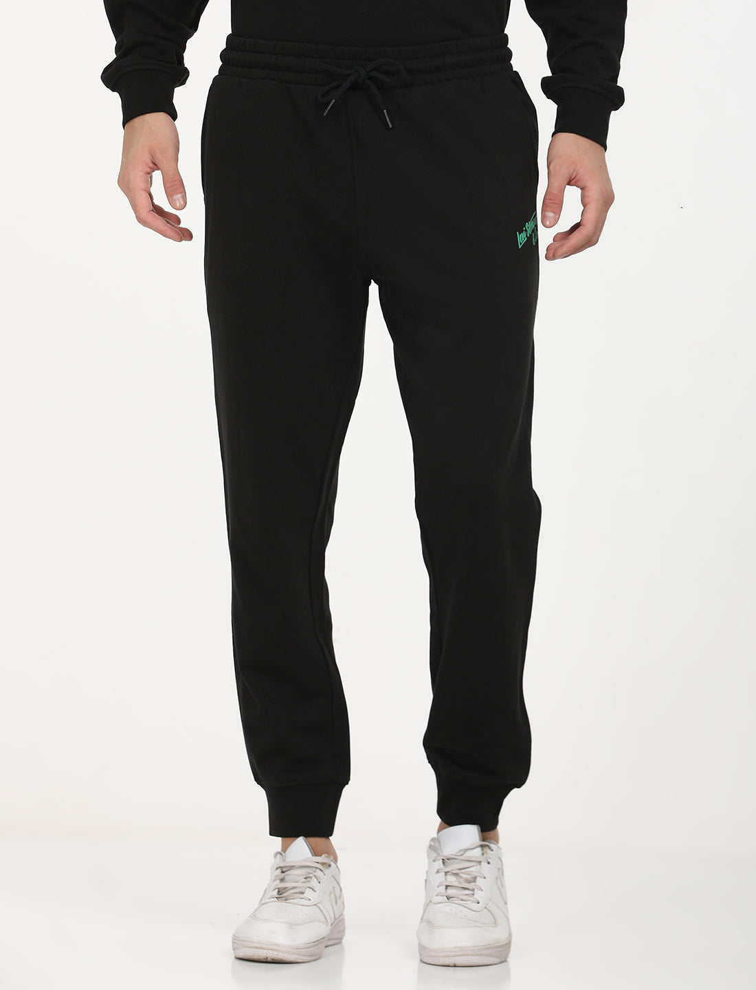 Men's Black Regular Fit Joggers - Front View