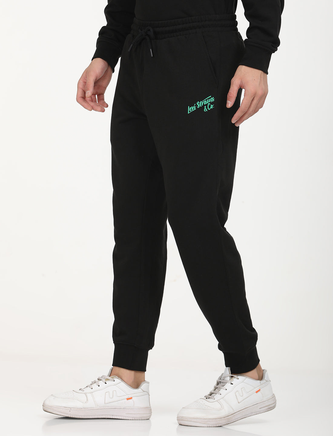 Men's Black Regular Fit Joggers - Side View