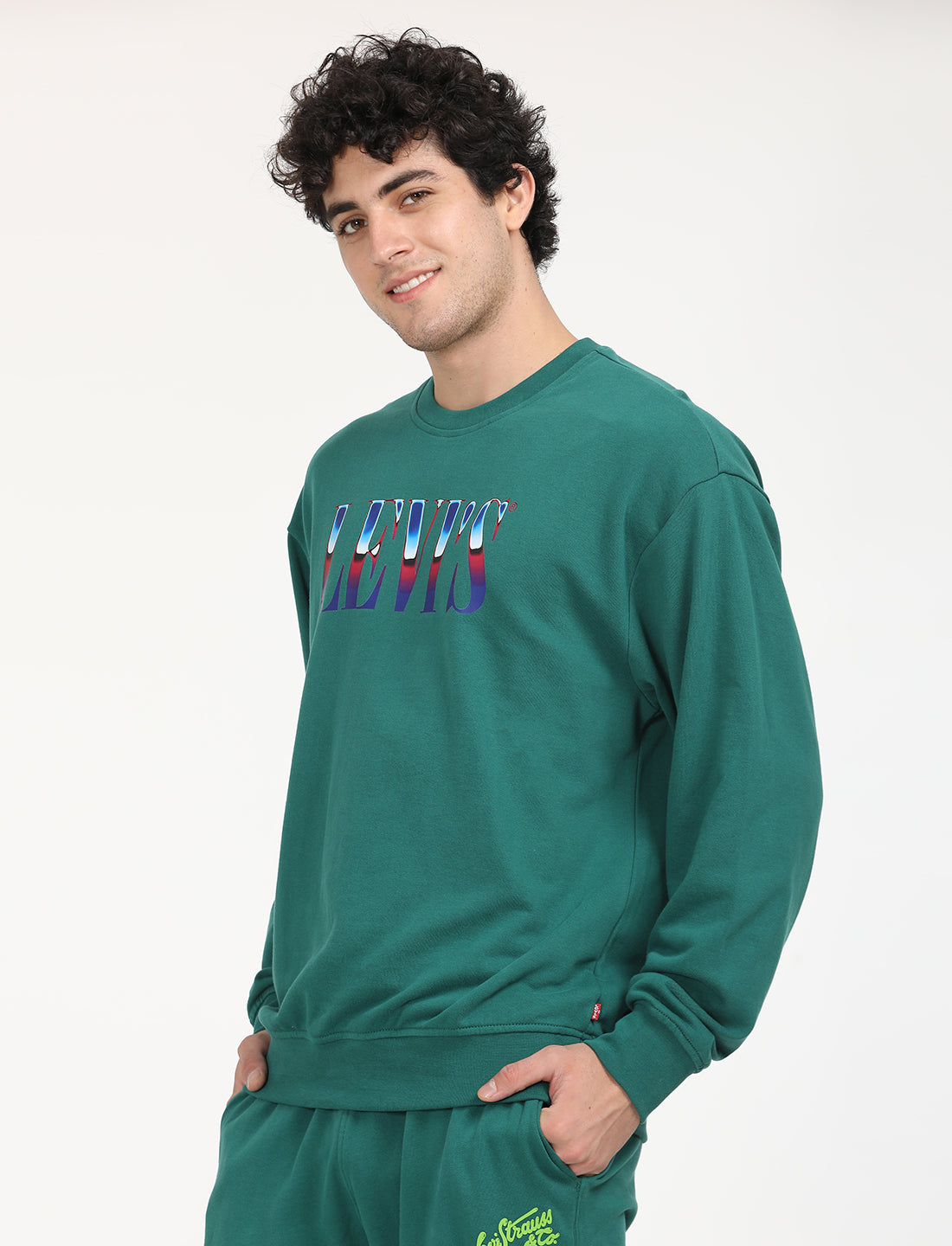 Men's Solid Green Crew Neck Sweatshirt